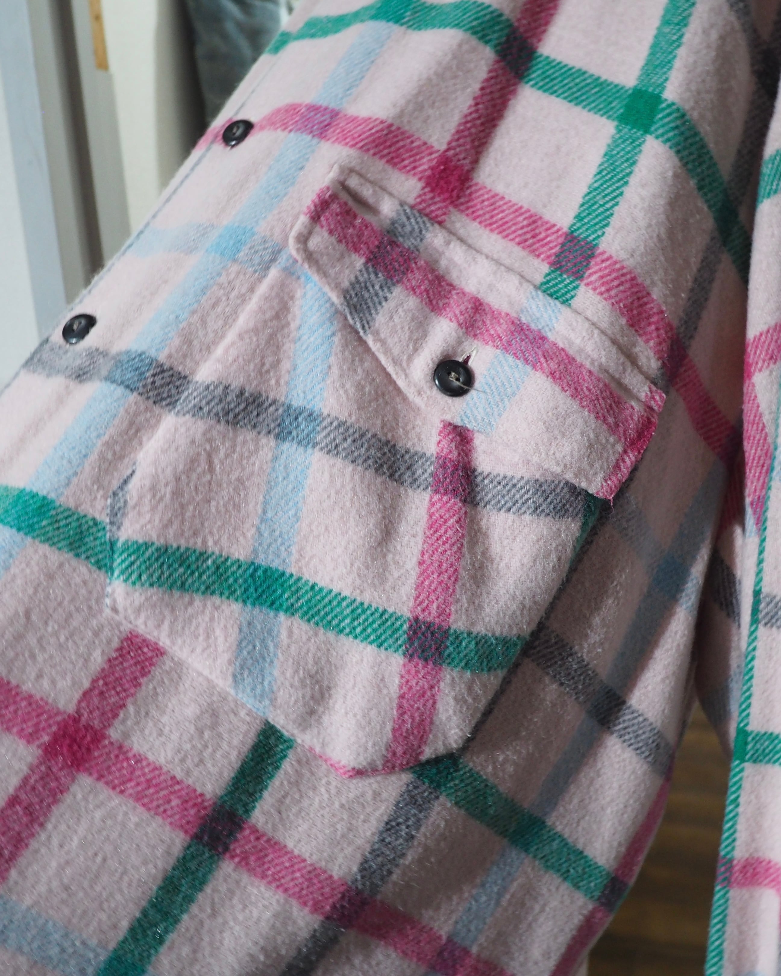 1980s " Green Mountain " Pale Pink Check Pattern Vintage Loose Flannel Shirt