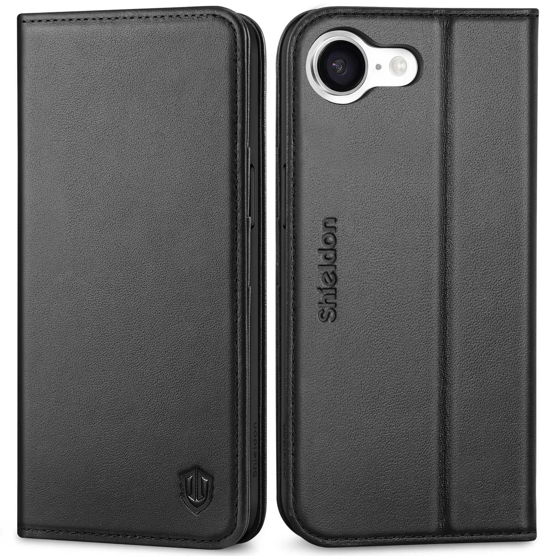 SHIELDON iPhone 17e対応ケース iPhone 16e用カバー 本革レザー 手帳型 2026年発売 6.1インチ 5G ブラック