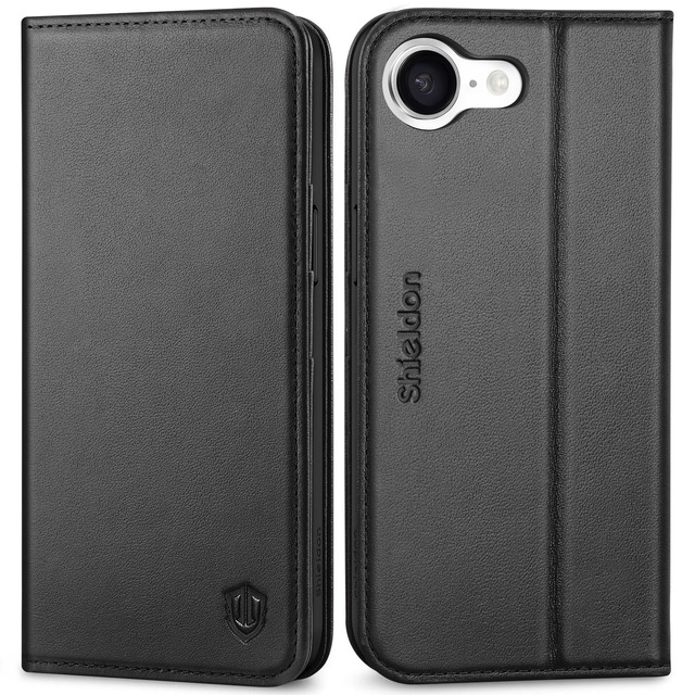 SHIELDON iPhone 17e対応ケース iPhone 16e用カバー 本革レザー 手帳型 2026年発売 6.1インチ 5G ブラック