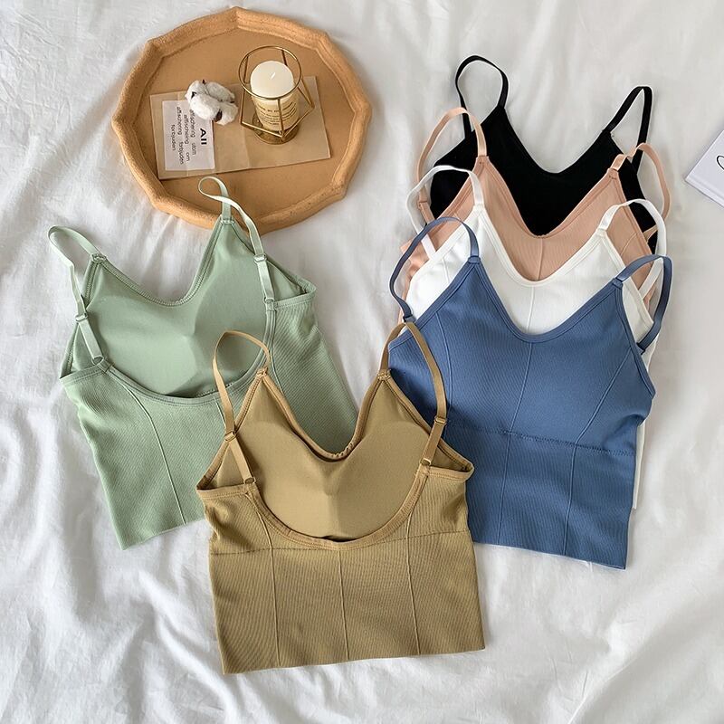 ネットセレブスタイルの美しいバックキャミソールレディースサマー、アウターウェア2020新しいVネック胸パッドショートセクシートップ 1号婦人6656283754