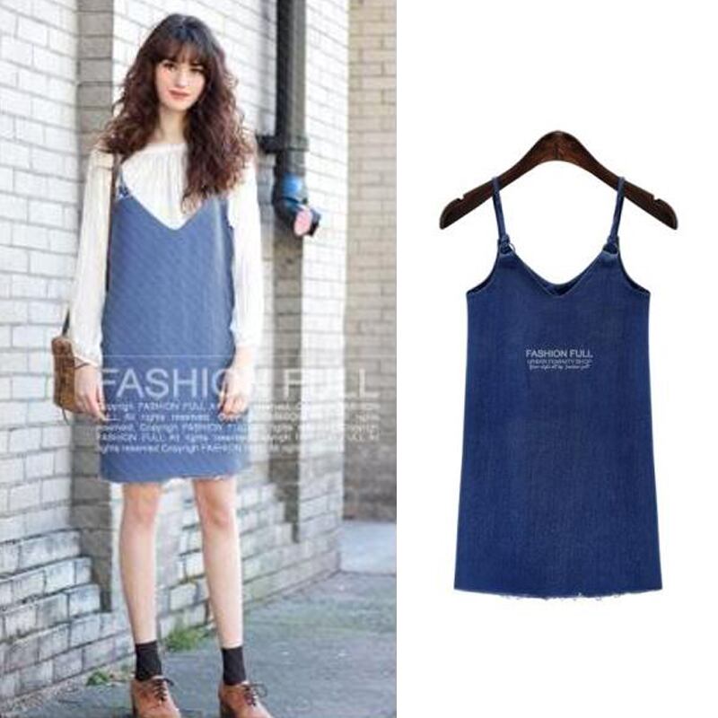 Vネック カットオフ キャミソール デニムワンピース