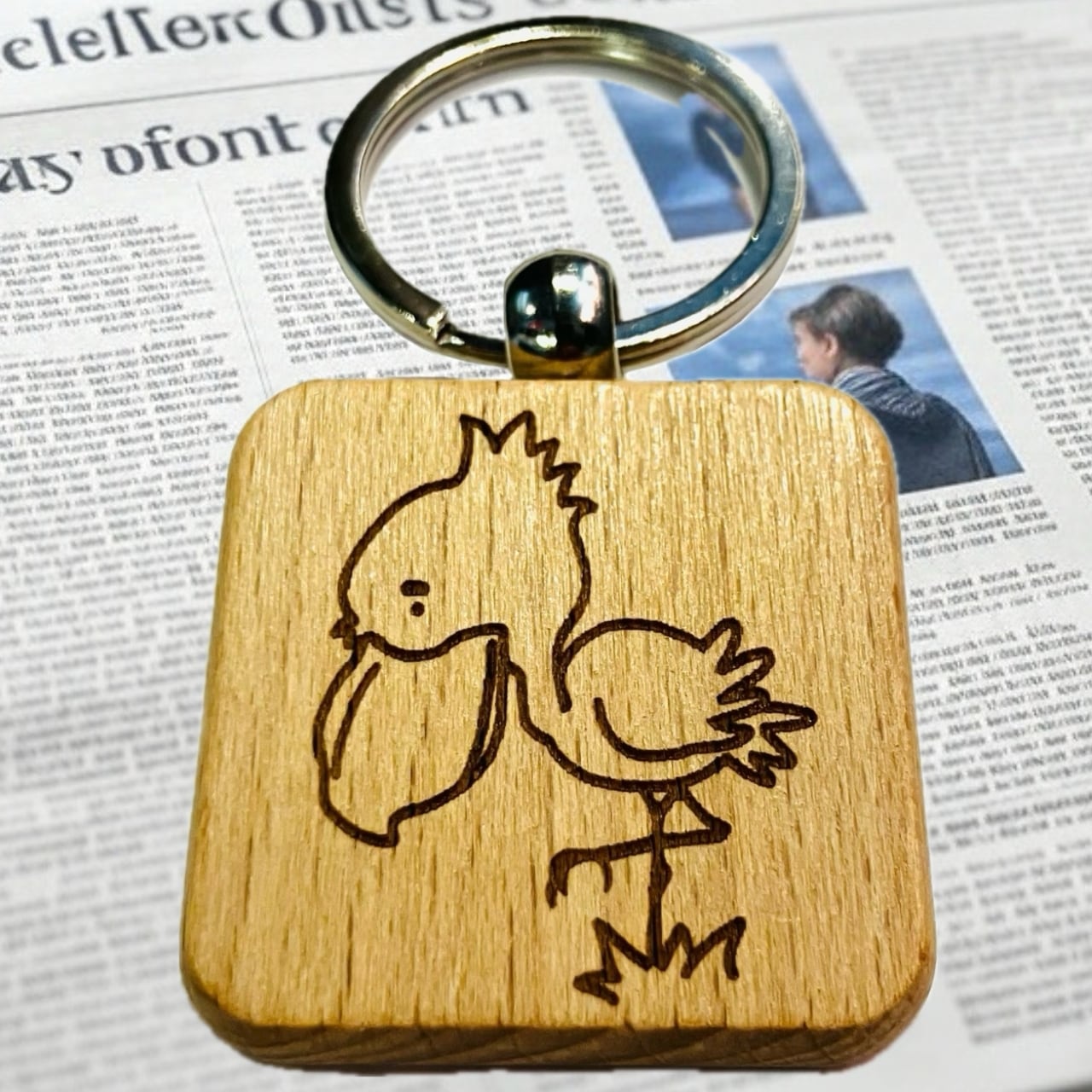 木製 キーホルダー スズメ レーザー彫刻 名前入れ可能 ウッド