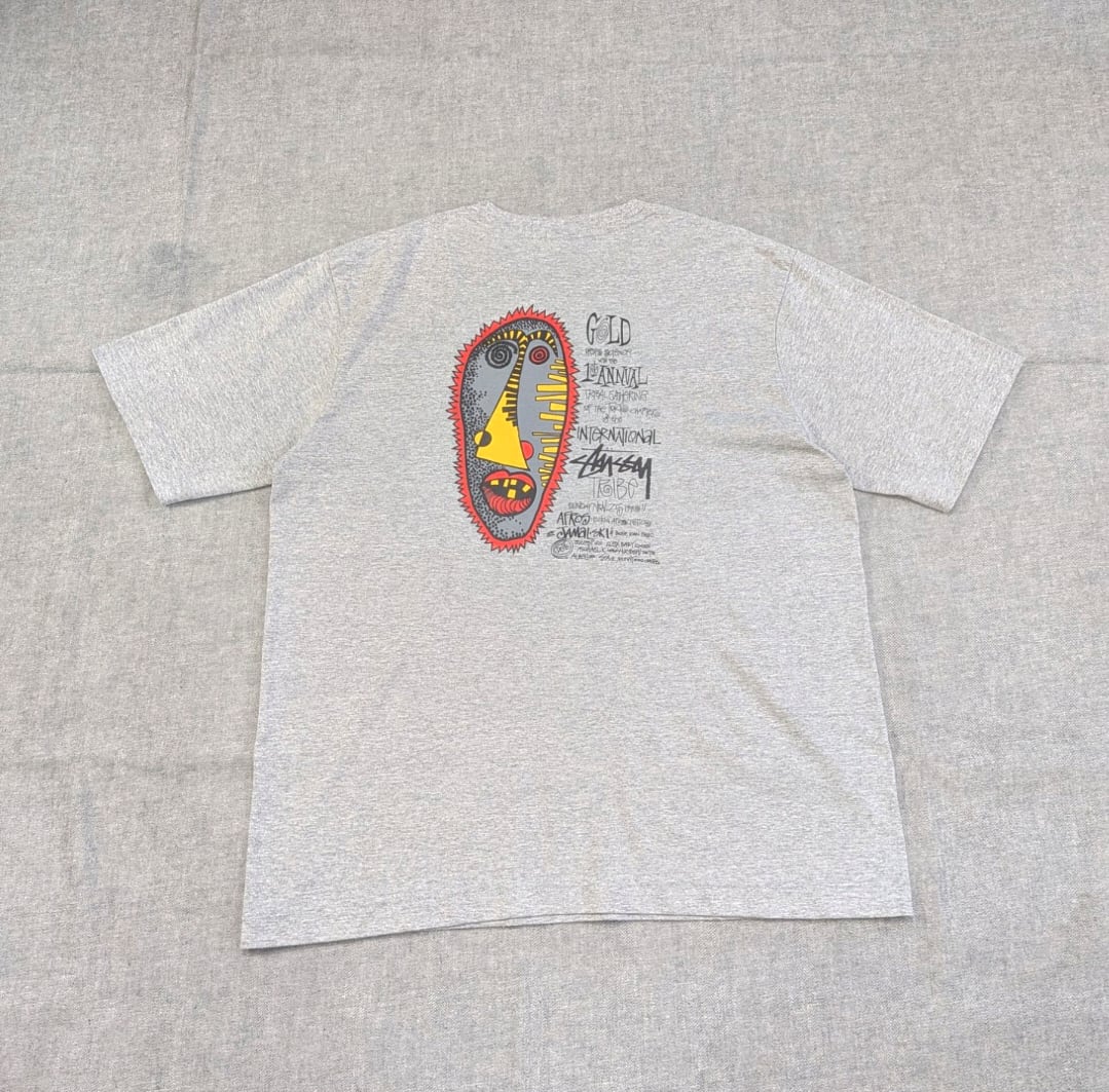 stussy bootleg " 芝浦 Gold 1st Anniversary zulu mask " print tee 小岩店