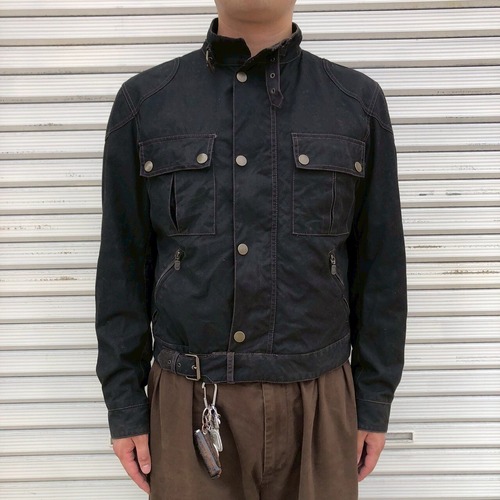Belstaff ベルスタッフ ニューレースマスター モーターサイクル ブルゾン オイルド ジャケット ヴィンテージ イタリア製 短丈 黒 XL