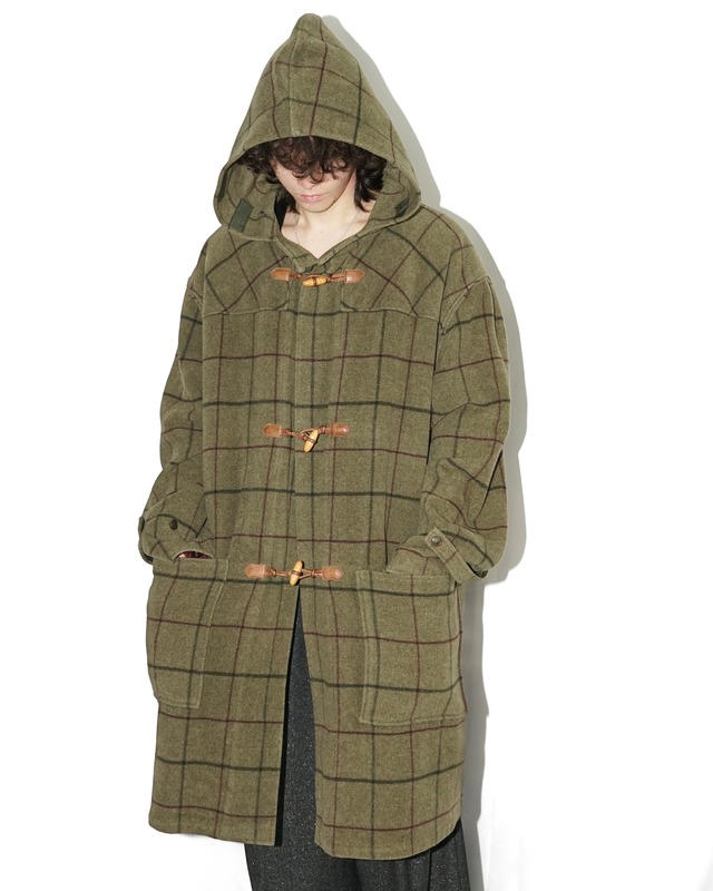 Vintage oversized check pattern hooded duffle coat "made in ITALY"