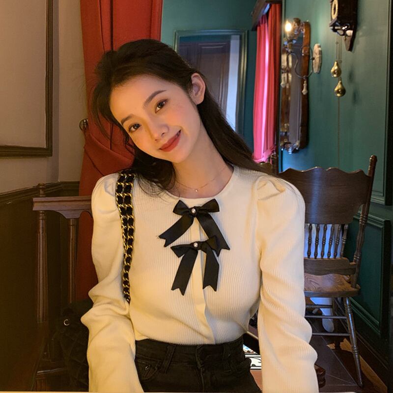 スプリングスタンダードセーター レディーススタイルブラウス ロング レトロ 春物 試着室12564129554