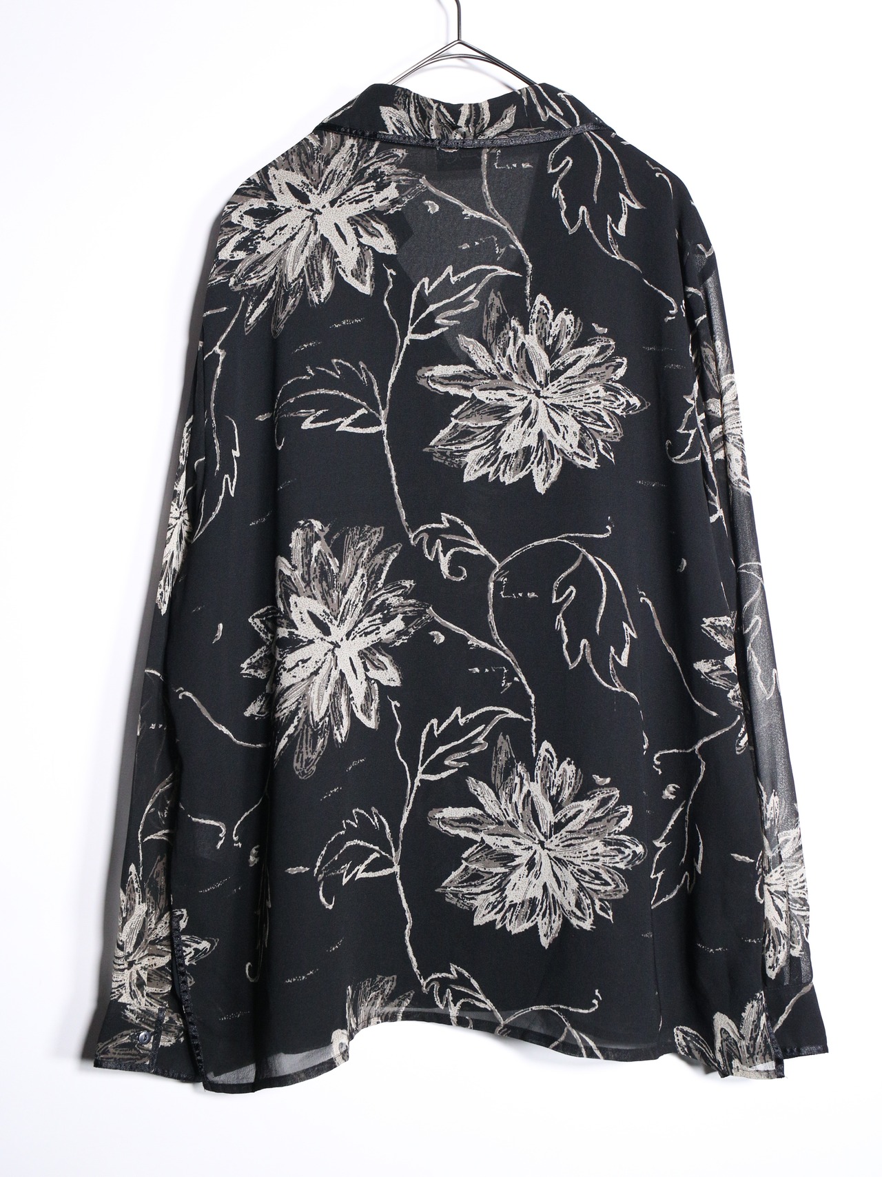 flower art full pattern monotone color sheer shirt - 13