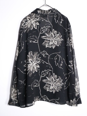 flower art full pattern monotone color sheer shirt