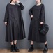 ロングワンピース レディース カジュアルワンピース お出掛け ラウンドネック ステッチ ブラック 黒 Ａライン 体型カバー ゆったり おしゃれ シック プルオーバー オーバーシルエット