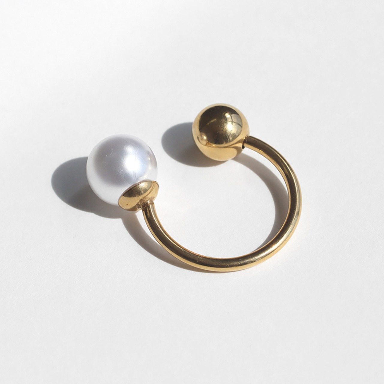 【ネコポス便】リング ツインポイントパールリング サイズ調整不可 サージカルステンレス パールリング 指輪　入学式 卒業式 プレゼント 2151