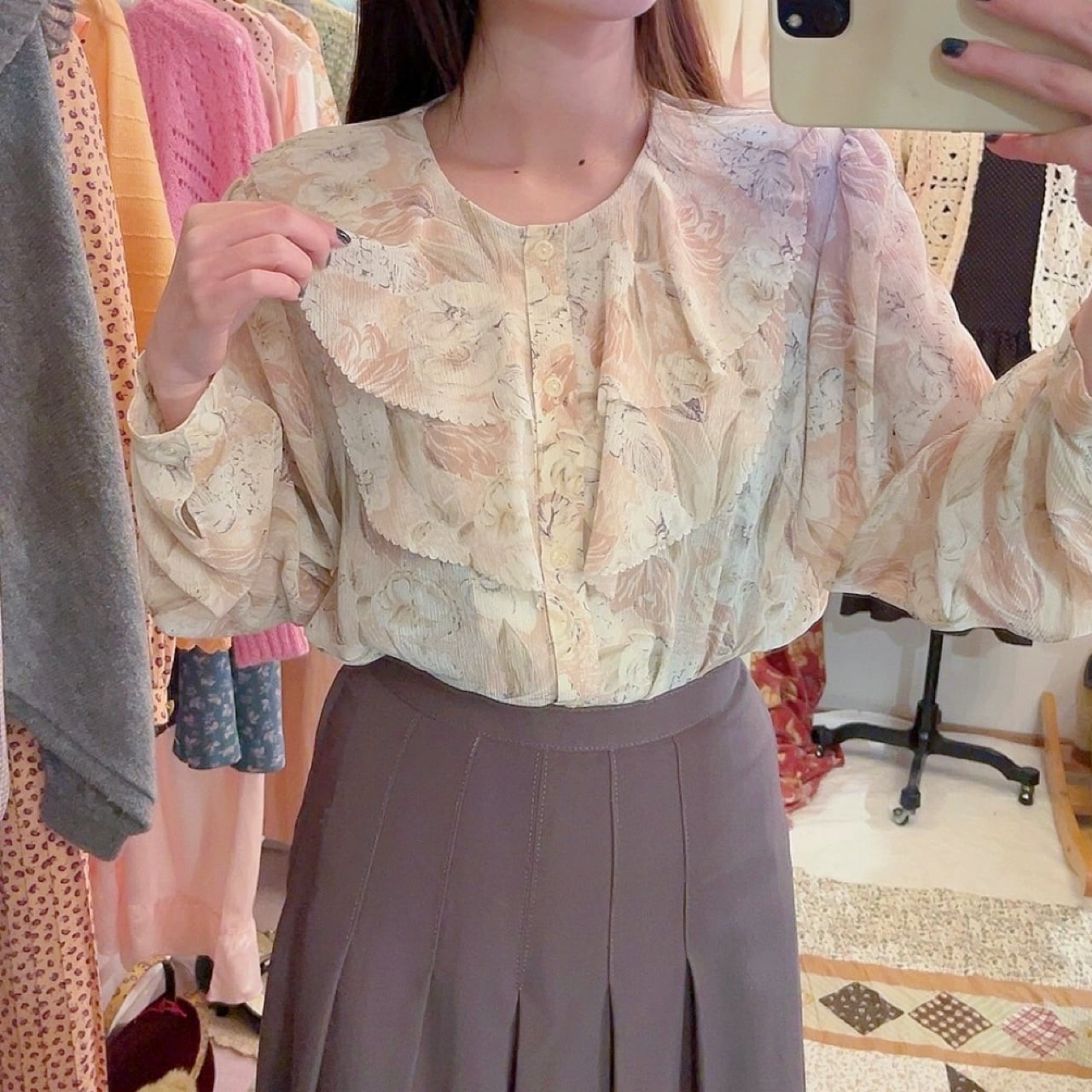 pale pink flower frill blouse