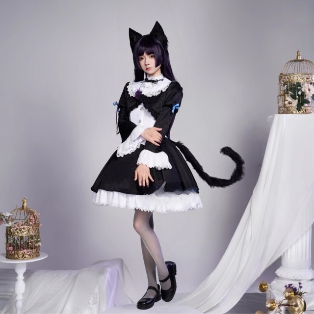 ロリータファッション通販 SEASONZ 猫耳カチューシャ テイル 尻尾 ゴスロリ 黒猫 病みかわ コンカフェ コスプレ衣装 地雷系 イベント キラキラ 原宿スタイル ろりーた