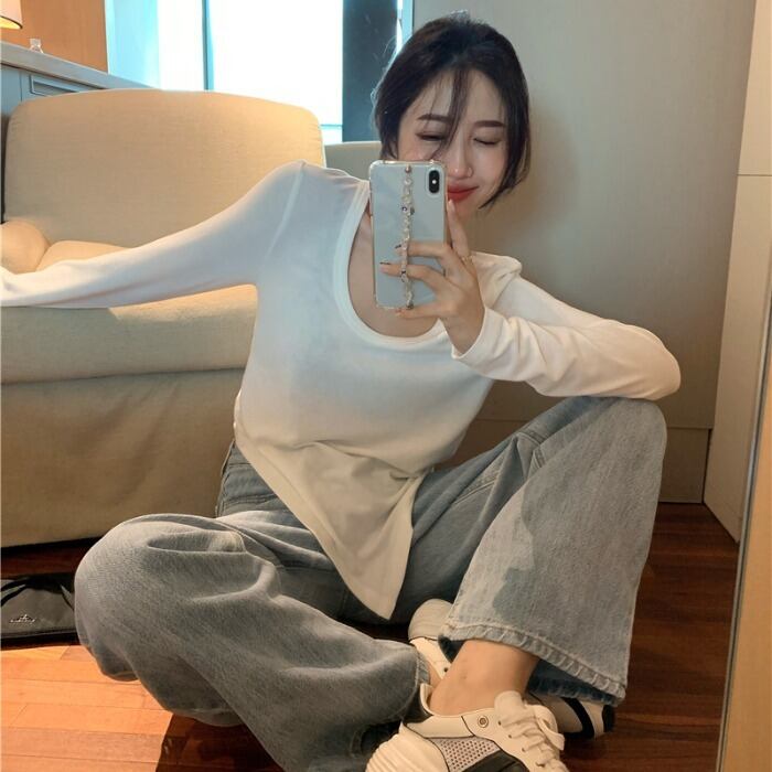 ブラウス レディースルーズシャツ オータムホワイトTシャツ ロング 秋物 ガールズファッション70492411542