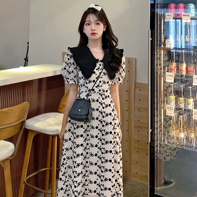 スリーブフローラルドレス サマースタイルカラーロングスカート 夏物 花柄 試着室41219226623