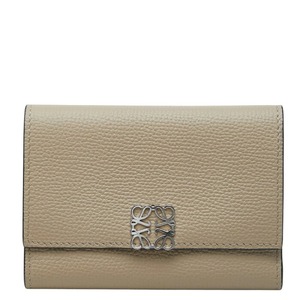 ロエベ アナグラム 三つ折り財布 ベージュ系 レザー レディース LOEWE 【中古】