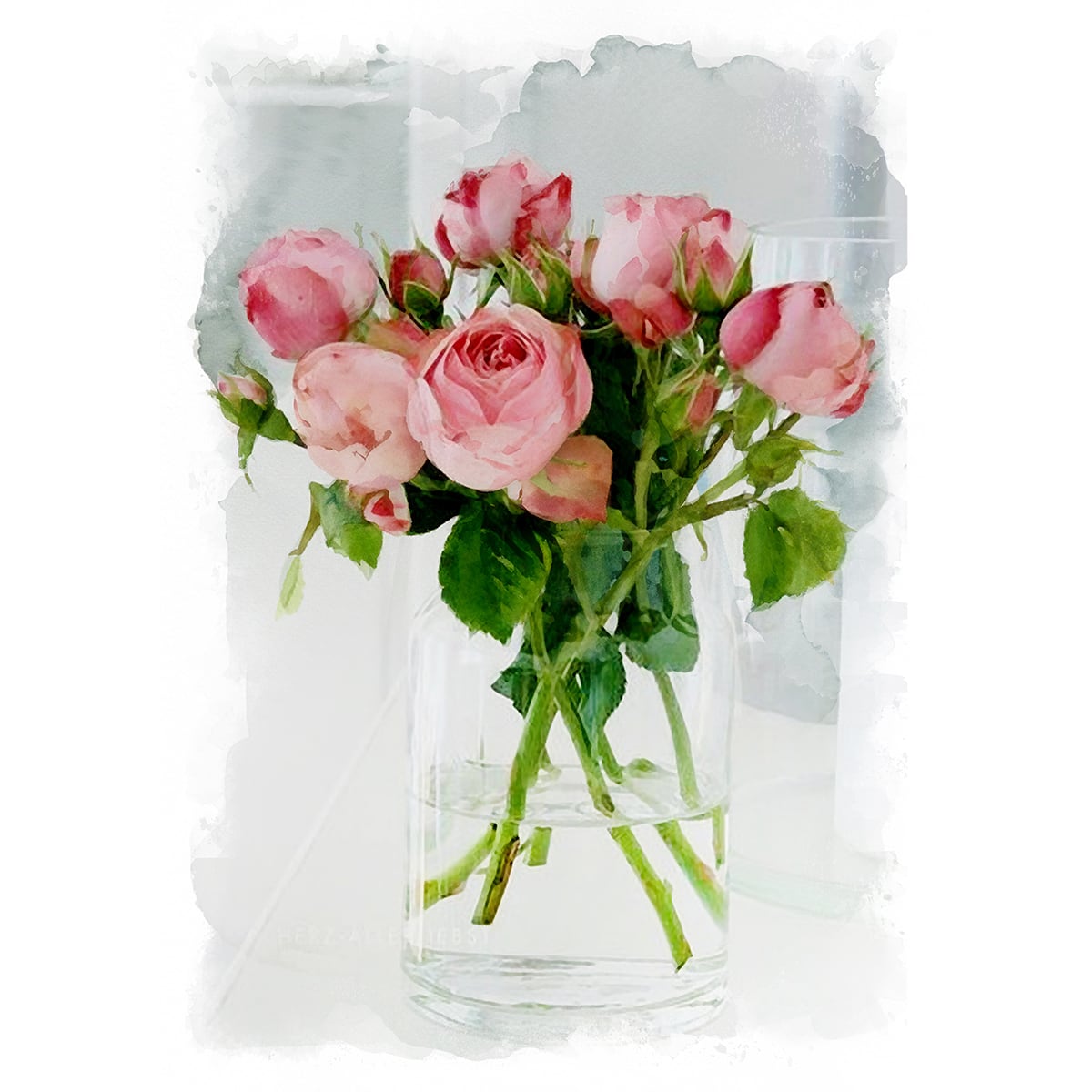 薔薇花瓶 油彩画 装飾フレーム付き（絵画 花(フラワー) ピンクのバラ 