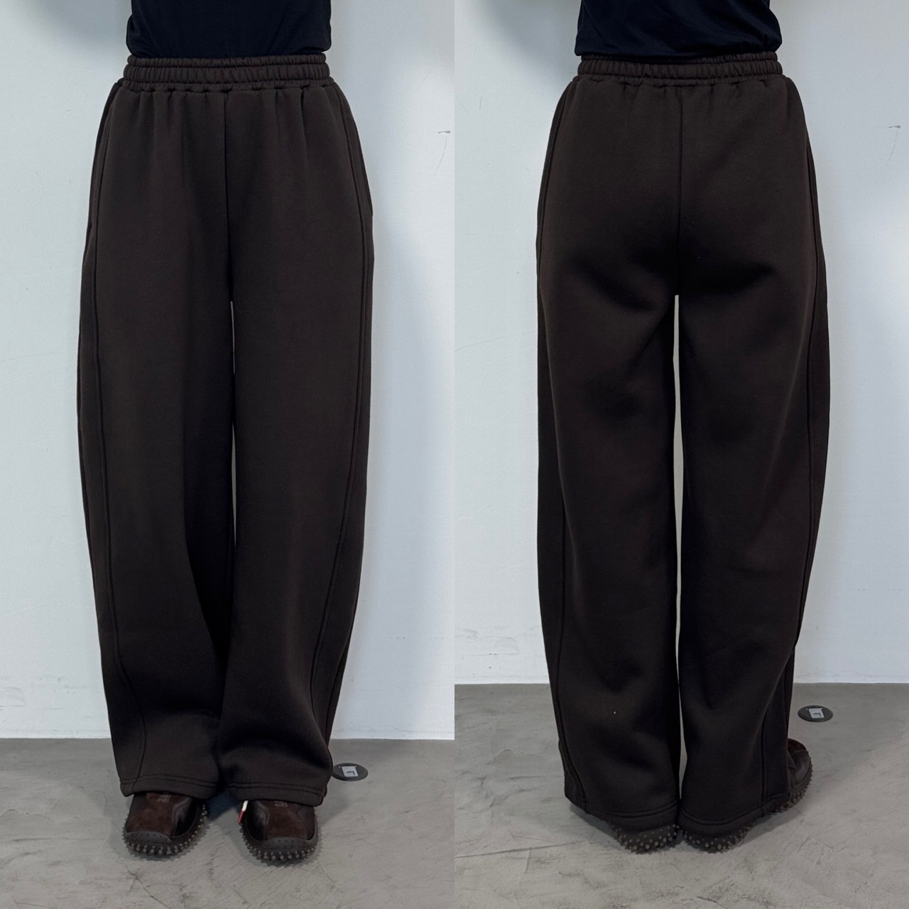サイドパイピング裏起毛スウェットコクーンPT/ダークブラウン
