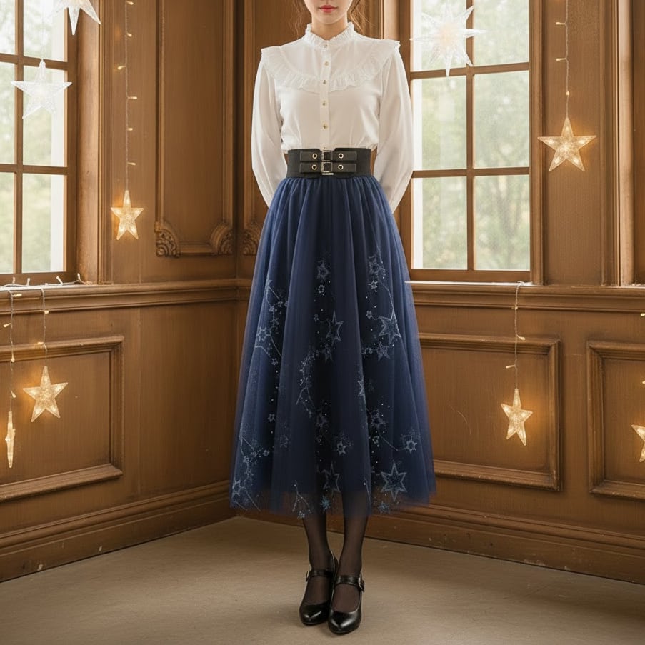 星空のスカート 夜空 星座 刺繍 チュール - Constellation(全4色