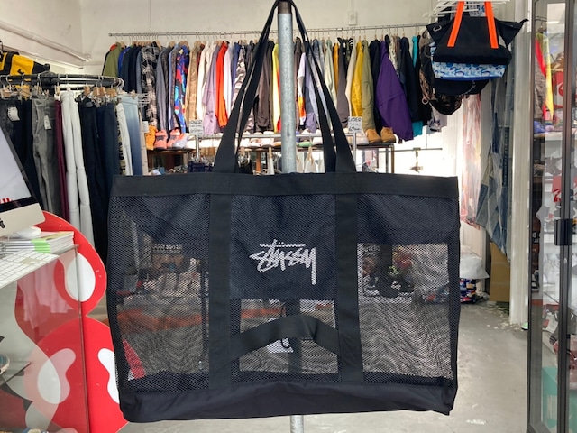 STUSSY MESH BEACH TOTE BAG BLACK 20KF6580