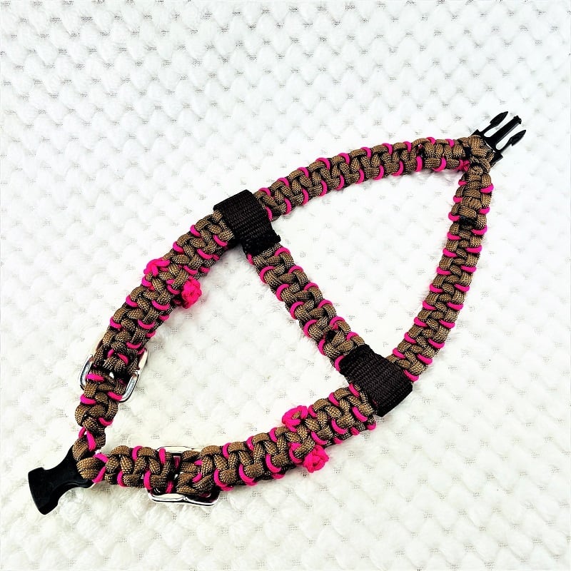 公式]パラコード＃10マクラメ編み ハーネス&リードセット(ピンクNo211