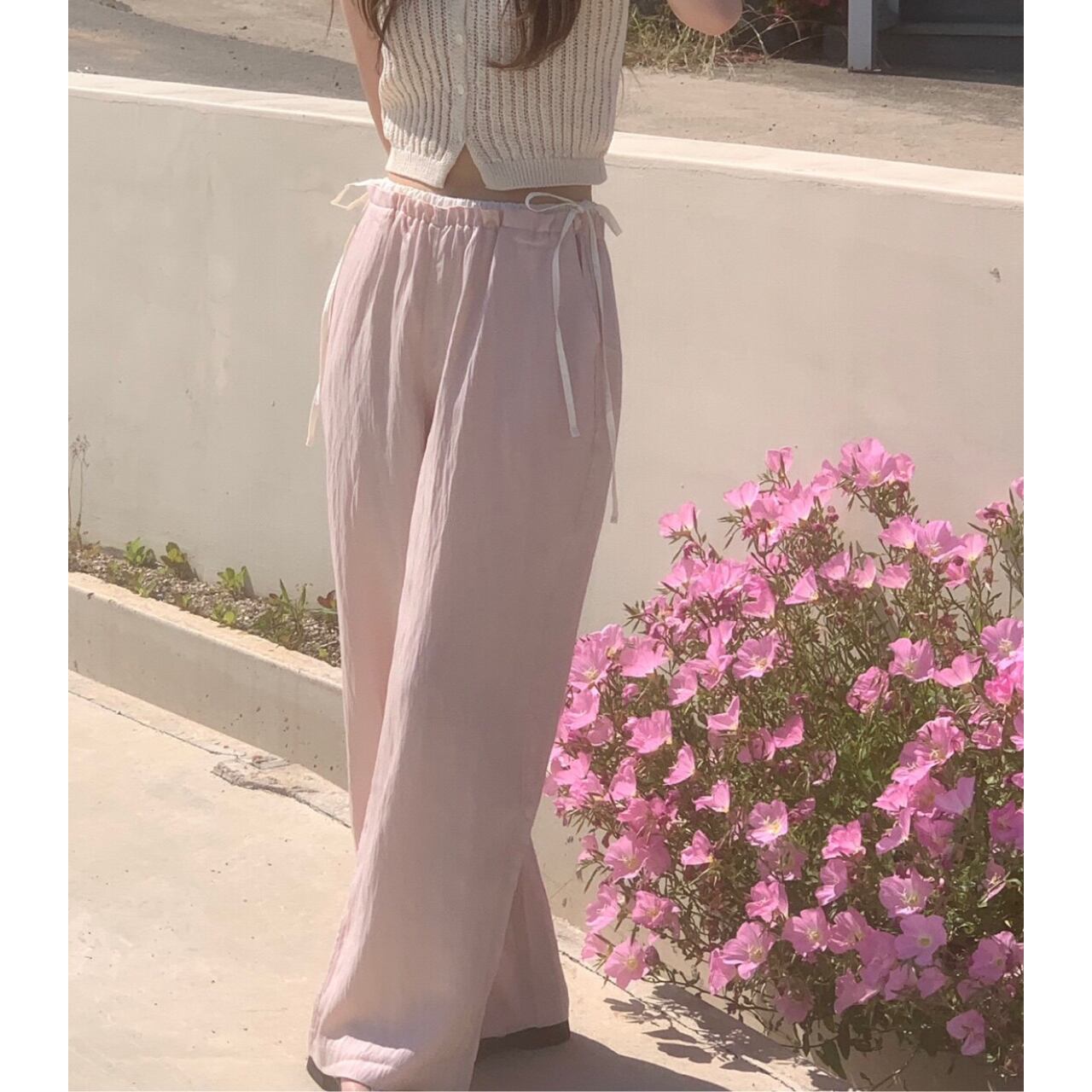 Side Ribbon Layered Wide Pants 2col W00197