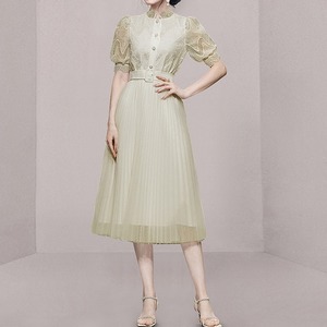 パフスリーブ ミディ丈オーガンジーワンピース　G0749