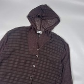 リネン混 Senso-unico センソユニコ シースルー ボーダー切替 メッシュ ニット フード ジャケット 羽織 9/ブラウン系 レディース