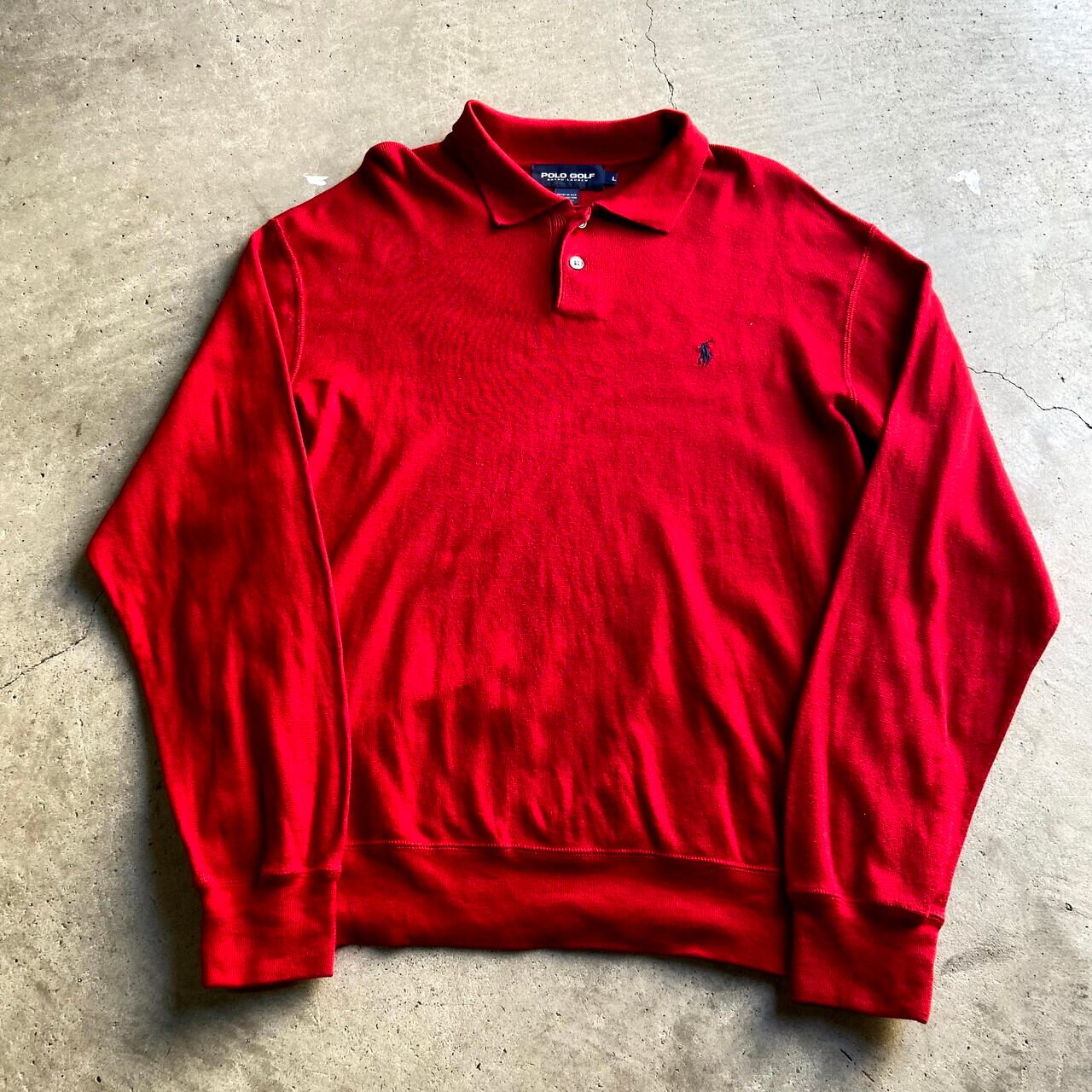 USA製 POLO GOLF RALPH LAUREN ラルフローレン 襟付き コットンニットセーター メンズL 赤色 レッド 古着  ワンポイントロゴ刺【ニットセーター】【SA211130】-2 | cave 古着屋【公式】古着通販サイト