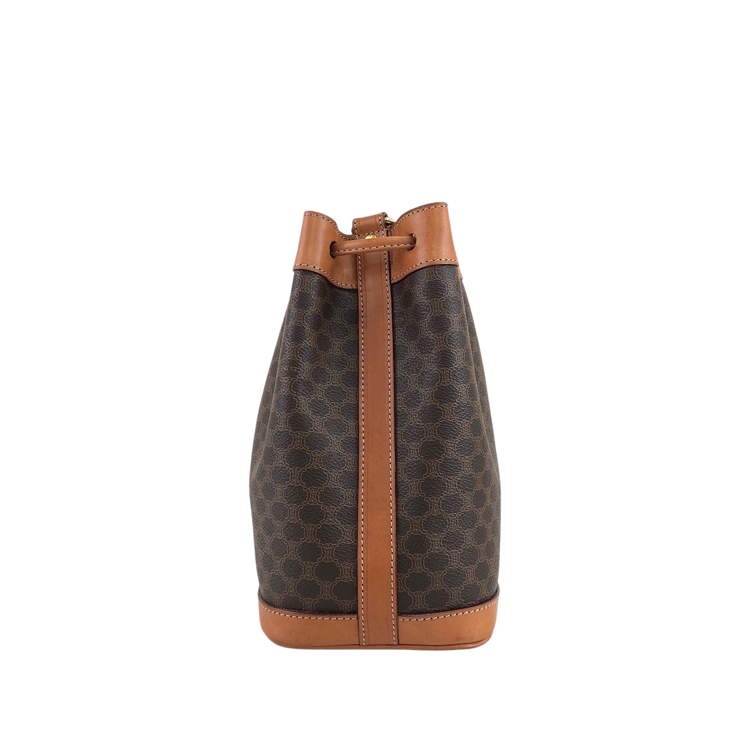 CELINE セリーヌ マカダム 巾着 バッグ PVC ブラウン オールド CELINE セリーヌ マカダム ショルダーバッグ ブラウン PVCレザー ミニ