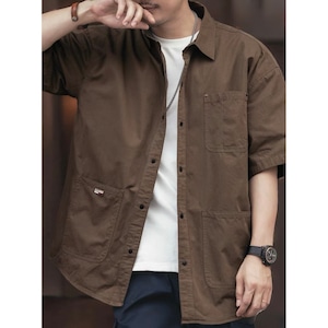 American retro workwear short-sleeved shirt(VE237)