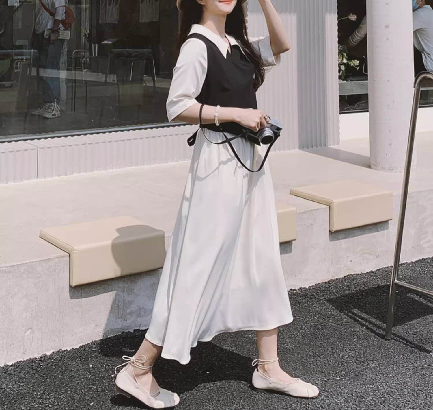 E シャツ ワンピース ボリューム 体型カバー アシメ フリル インスタ