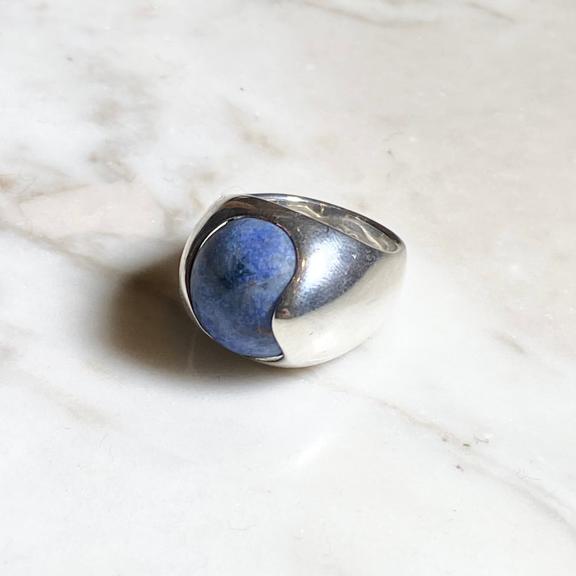 vintage HERMES heavy gauge silver ring set with blue stone | NOIR 