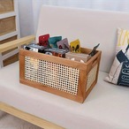 大容量 収納ボックス 木 ラタンバスケット おしゃれ 和風 収納かご 新聞入れ 本立て 籐編みかご キッチン収納 玄関収納 バス用品 日常用品 雑貨収納