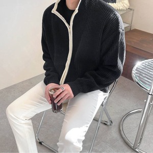 バイカラージップアップニットカーディガン　MT0080069