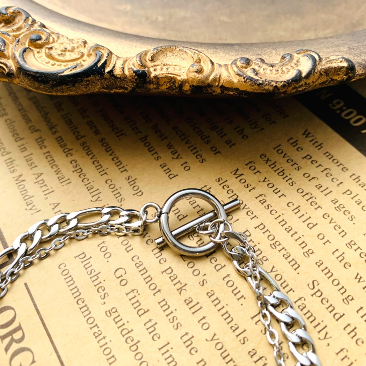 ステンレスダブルチェーンシックスペンスコインブレスレット