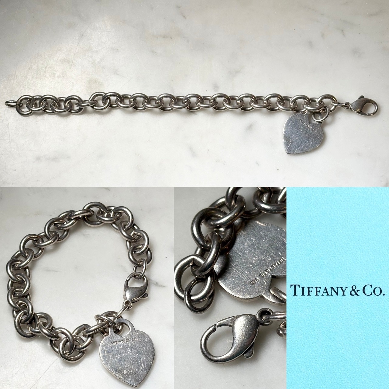 vintage TIFFANY silver circle link chain with heart charm