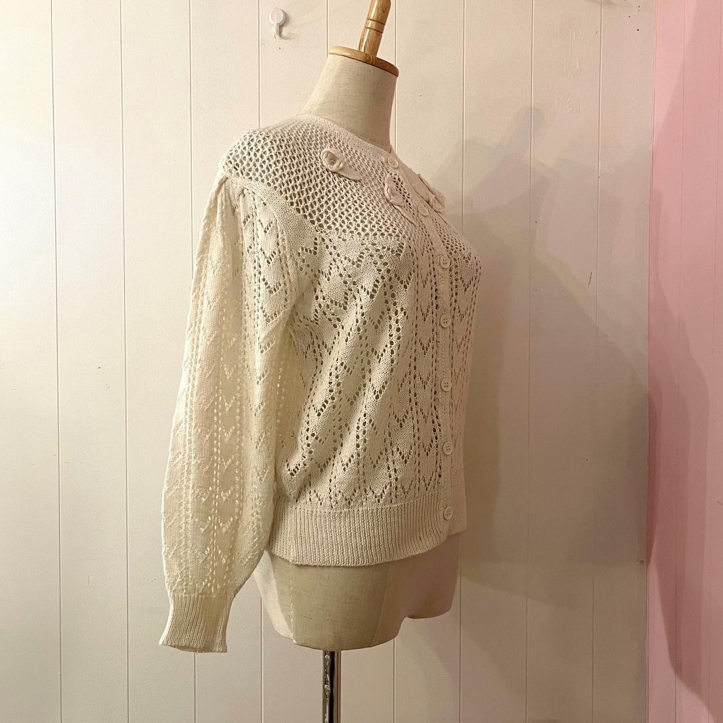 white rose crochet knit cardigan