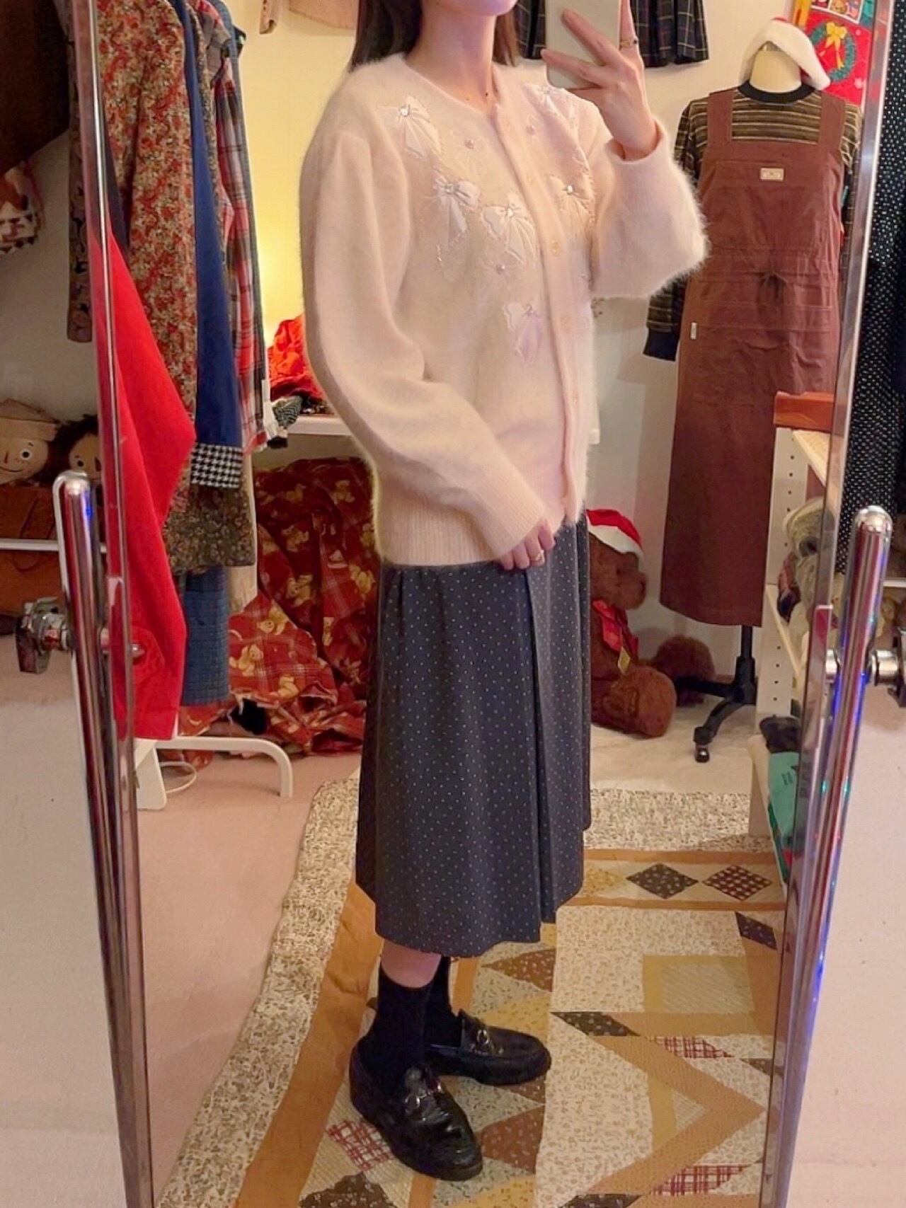 many ribbon angora knit cardigan