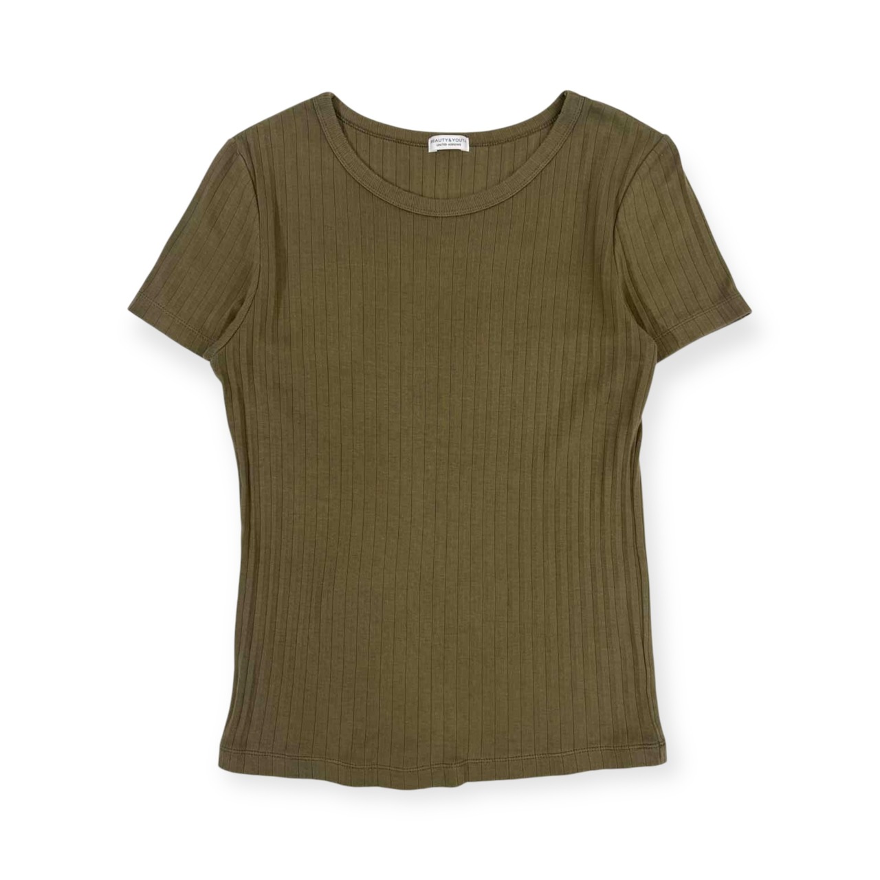 BEAUTY&YOUTH ユナイテッドアローズ 半袖 リブ Tシャツ カットソー /カーキ オリーブ/レディース