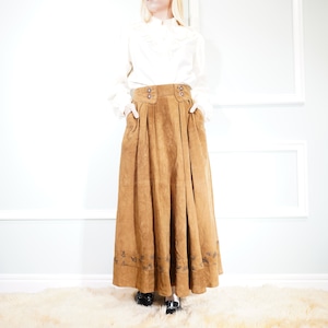 *SPECIAL ITEM* EU VINTAGE ANIMAL PATTERNED DESIGN LEATHER TYROLEAN  LONG SKIRT/ヨーロッパ古着アニマル柄デザインレザーチロリアンロングスカート