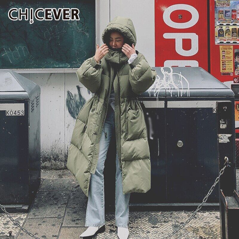 CHICEVERパーカスレディースフード付きカラー長袖ウエストドローストリングルーズプラスサイズコットンコート2020冬 ロング 大きめサイズ ウィンター 冬物 6base580870924743