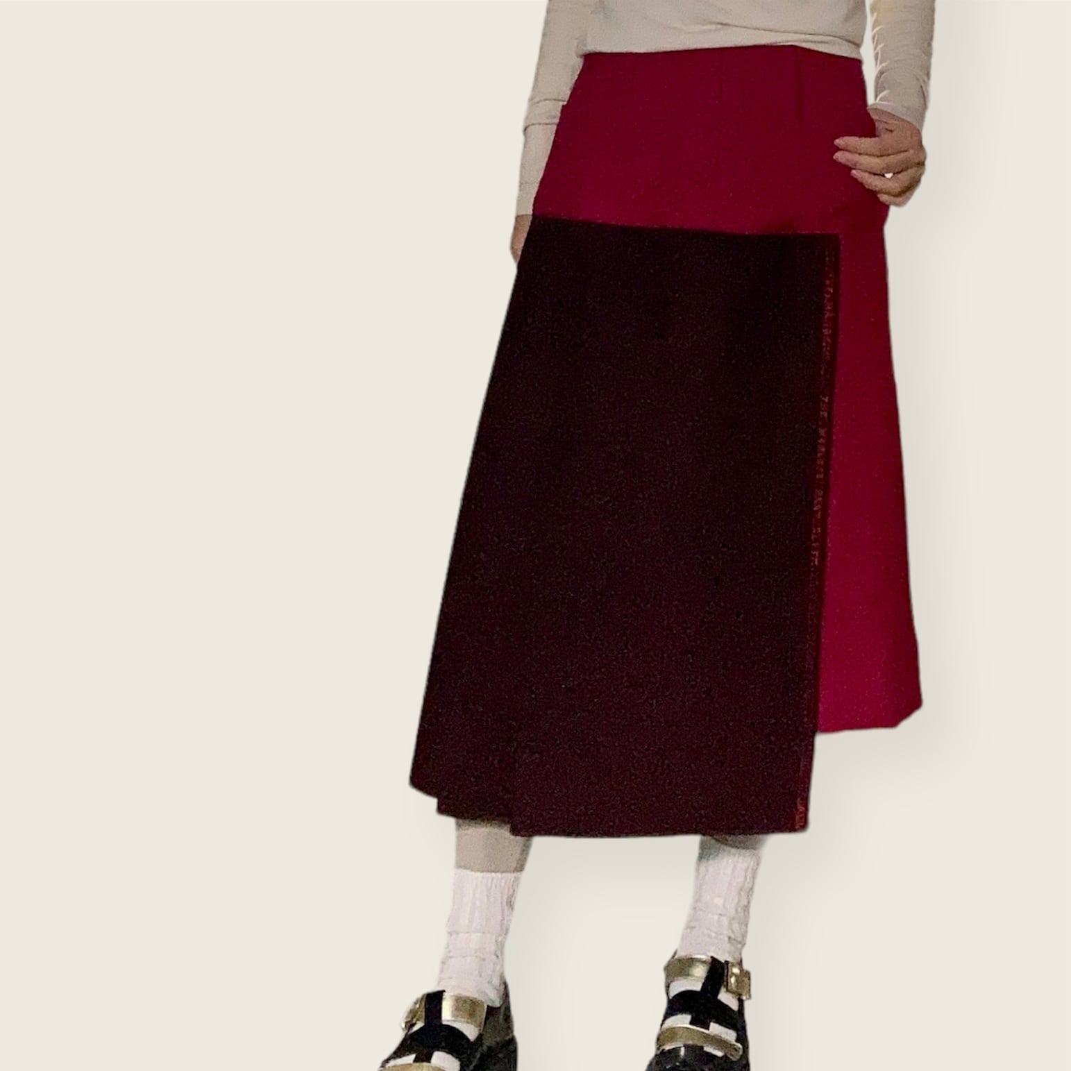 ZOZOTTE リメイク アシンメトリースカート/ピンク×バーガンディ