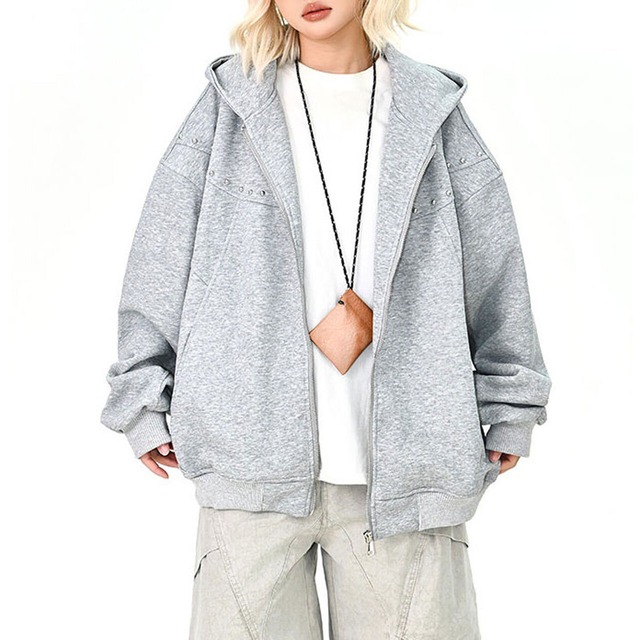 スタッズラインオーバージップフーディ 2col   R01437