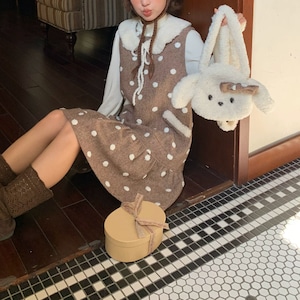 【2点セット】ファーティペット付きドットジャンスカ+ポシェット ・79158 【2点セット】ファーティペット付きドットジャンスカ+ポシェット ・79158