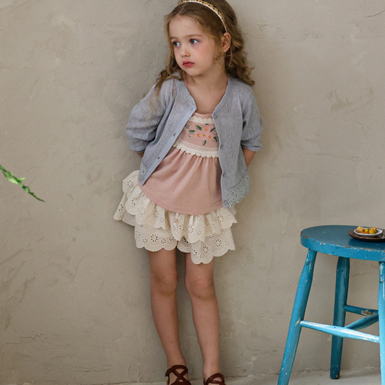 夏レース裾ニットカーディガン