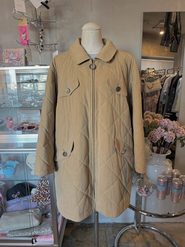 Courrèges fox fur silver logo button quilting coat