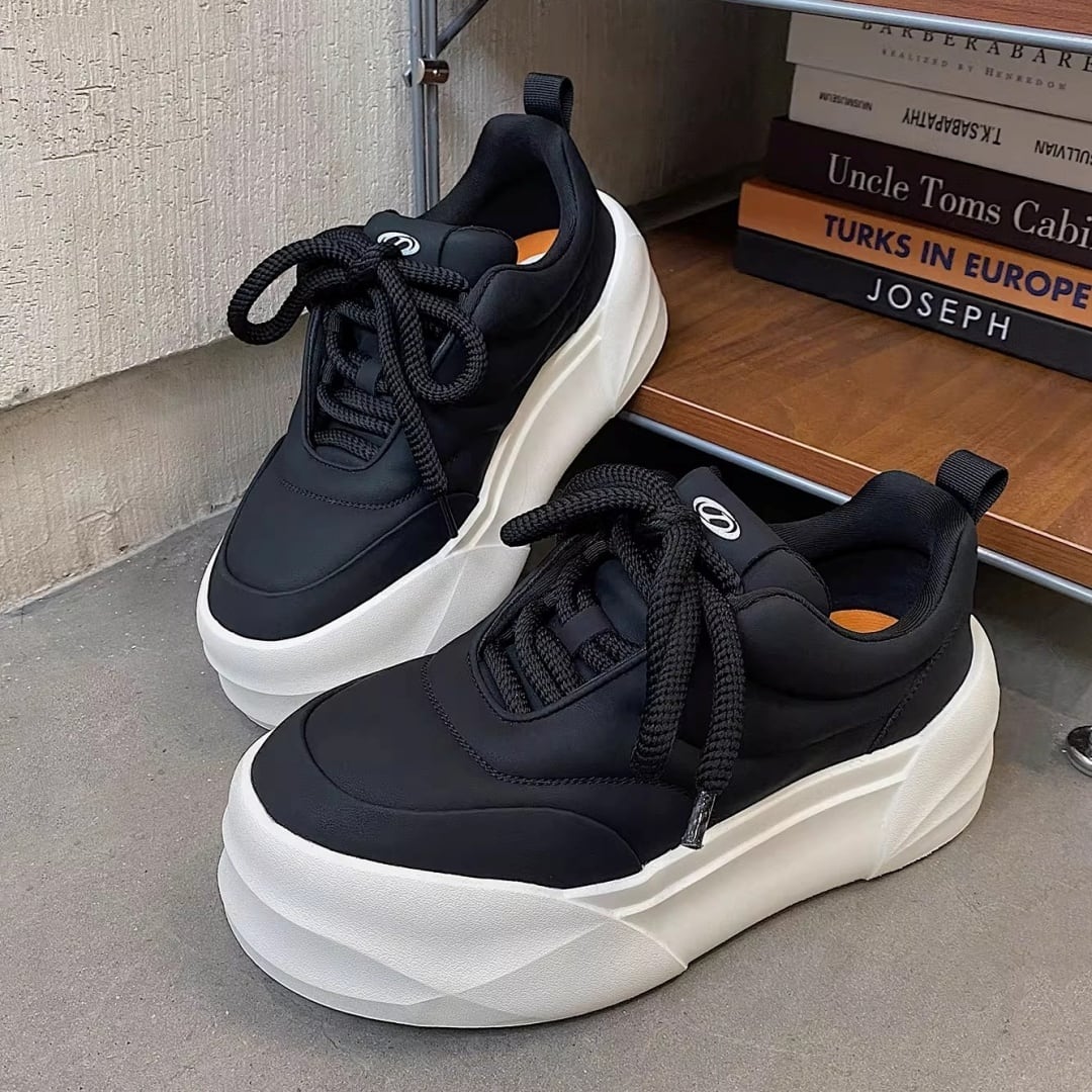 ステッチデザイン 厚底プラットフォームスニーカー 2カラー D12179