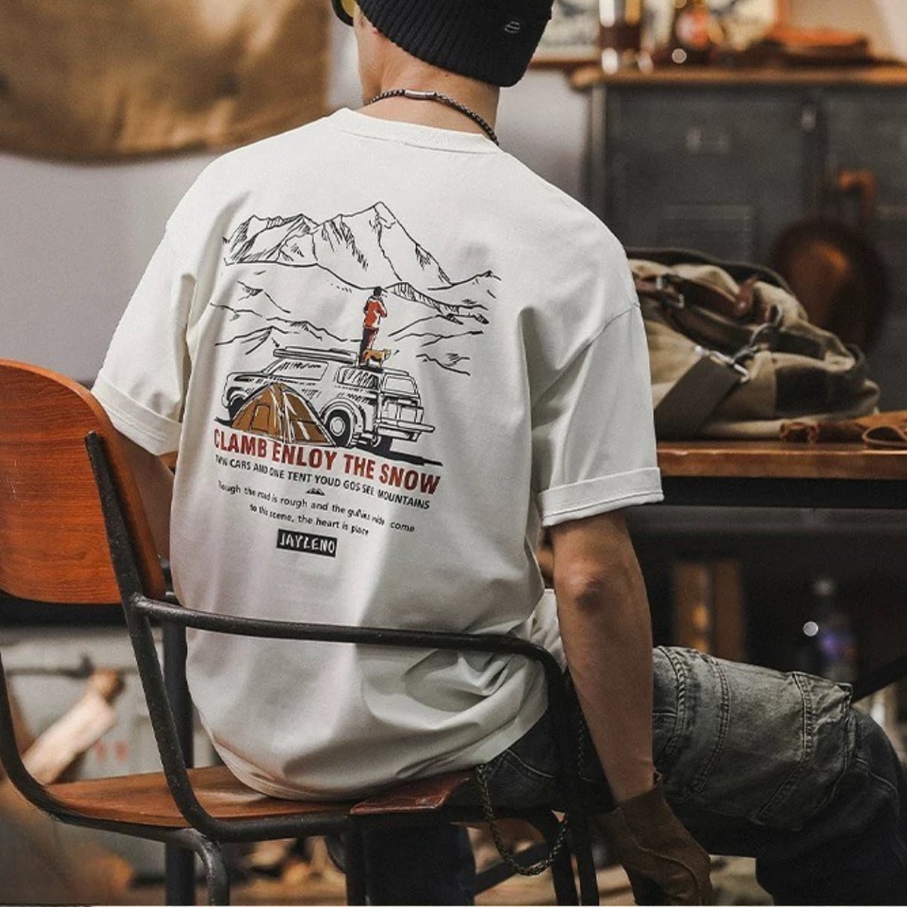 アウトドア バックプリント クルーネック Tシャツ 00505