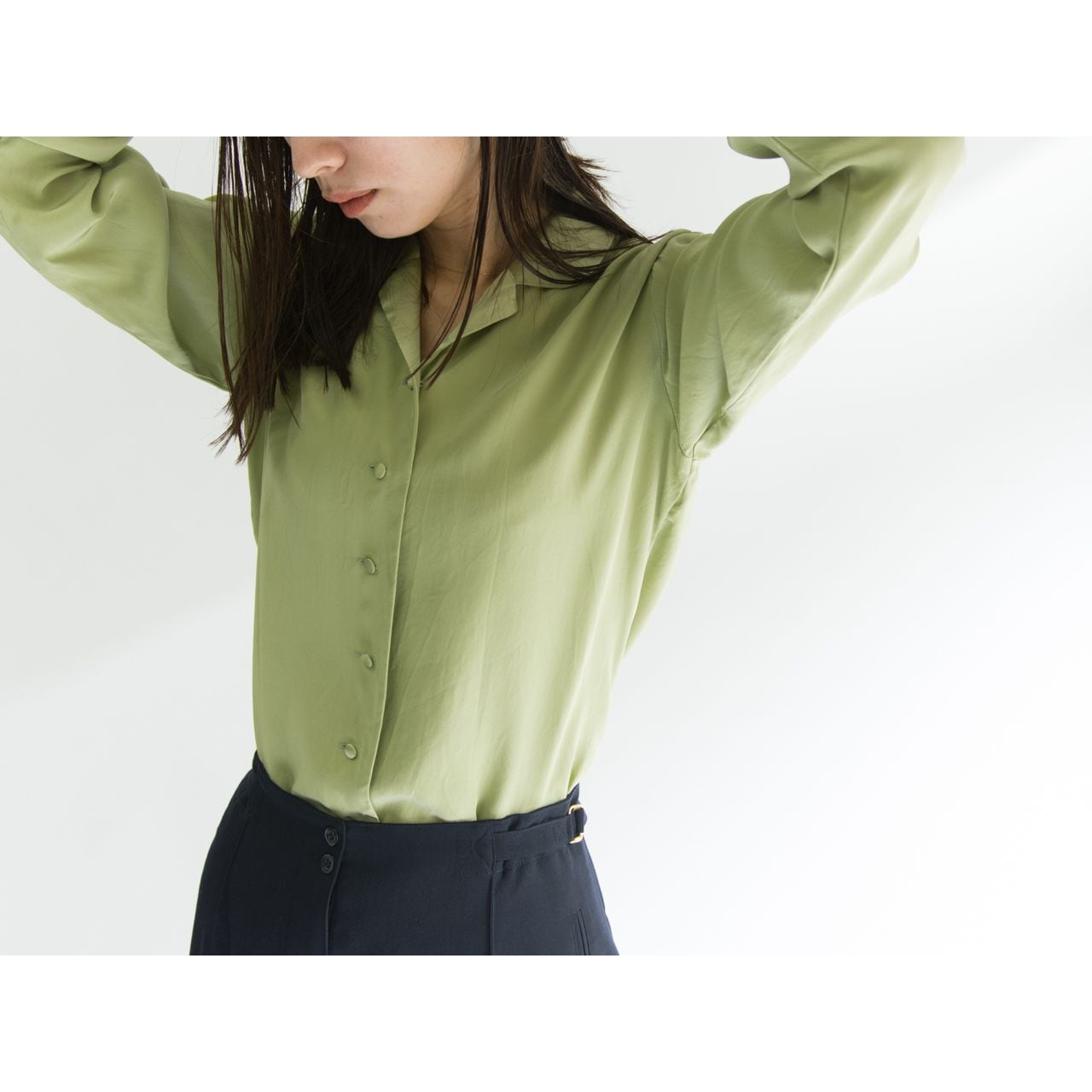 【Made in France】100% silk satin blouse（フランス製 シルクサテンブラウス シャツ）1d