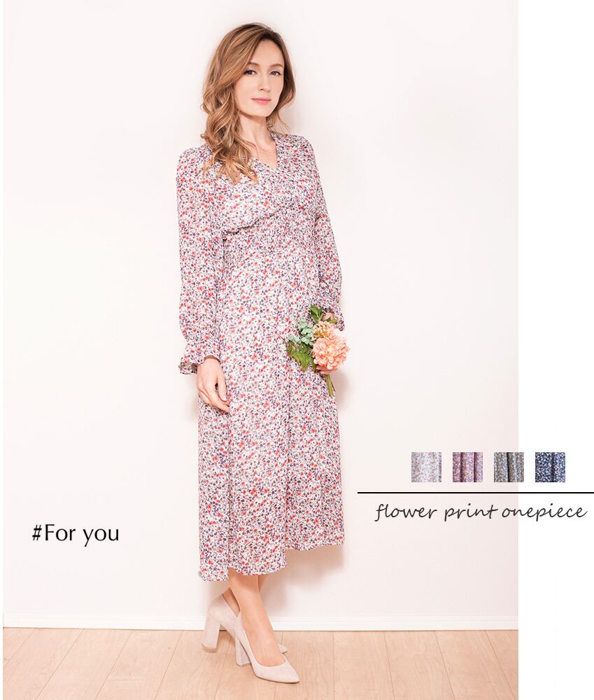 【再入荷】ウエスト絞り花柄ワンピース_e0022003021